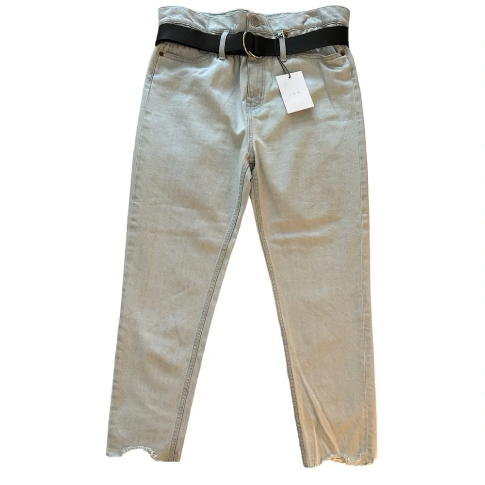 IRO Aven Belted Paper Bag Denim Jean Distressed Hem Size 29 - Picture 4 of 14